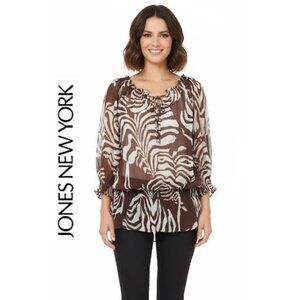 JONES NEW YORK, Animal print sheer loose fit tunic top